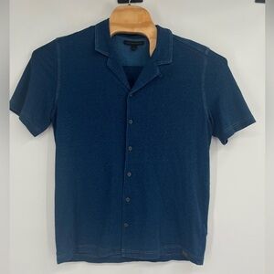 John Varvatos Navy Short-Sleeve Button-Front Camp Shirt